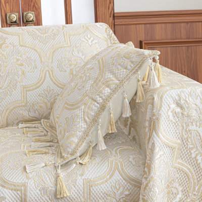 1-Piece White Jacquard Throw Pillow Cover 20"x20", Decorative Pillow Cover with Tassels for Sofa Couch Chair Living Room Bedroom