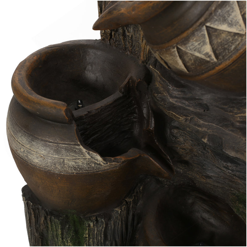 19.75" High Weather Resistant Floor Fountain With Light, 3 Tier Outdoor Fountain, Brown + Gray