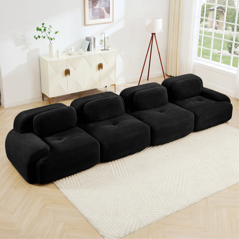 Canapé 4 places avec éponge haute résilience, H 27,5 po x l 151,9 po x P 40,5 po, Noir