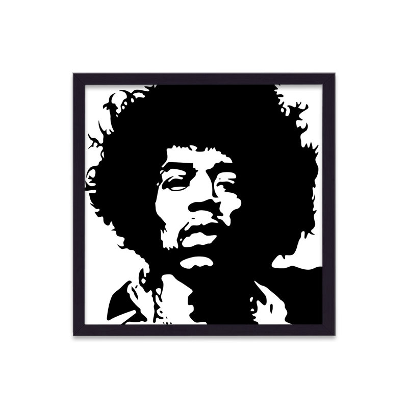 Jimi Hendrix Silhouette Black On White by Vouvart - Single Picture Frame Print