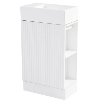 Meuble-lavabo 18,6 po avec lavabo, meuble-lavabo avec tablette à deux niveaux, orientation gauche ou droite, blanc