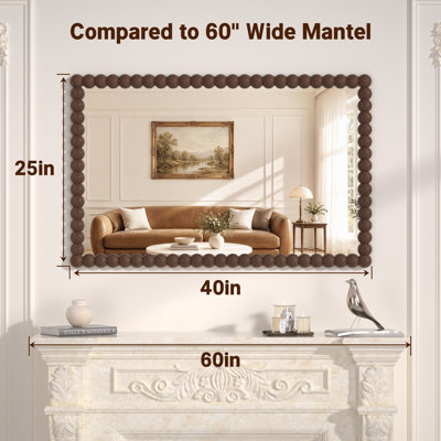 Miroir mural rectangulaire, cadre à perles, miroir à cadre brun noyer, à fixer au mur ou à poser, pour salle de bain, entrée ou salon