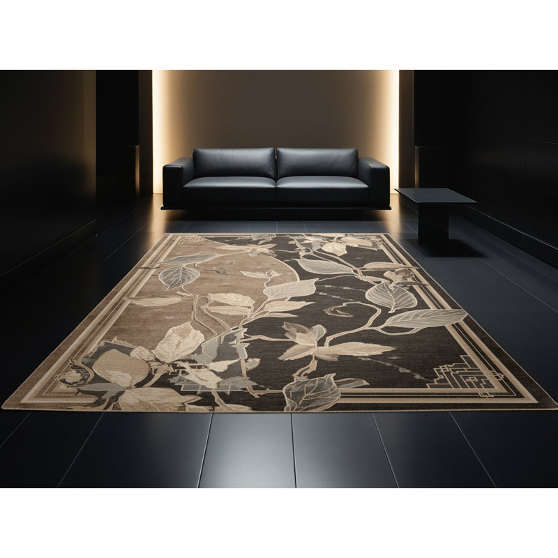 Machine Washable Orlandra Laurel Classic Oriental Rug in Gray  Binding, 5x7