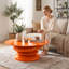 Table basse moderne haut de gamme en fibre de verre, table d'appoint ronde à pied central laqué brillant pour salon, livrée montée, orange-1092441400
