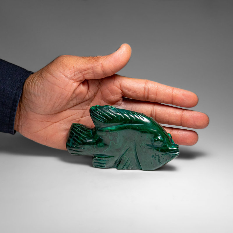 Genuine Polished Malachite Fish Carving (422.2 Grams)