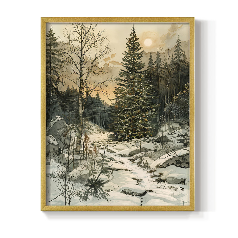 «Christmas Holiday Art DCxxxvii», reproduction d'art encadrée - bois massif, H 15 po x l 12 po, Doré