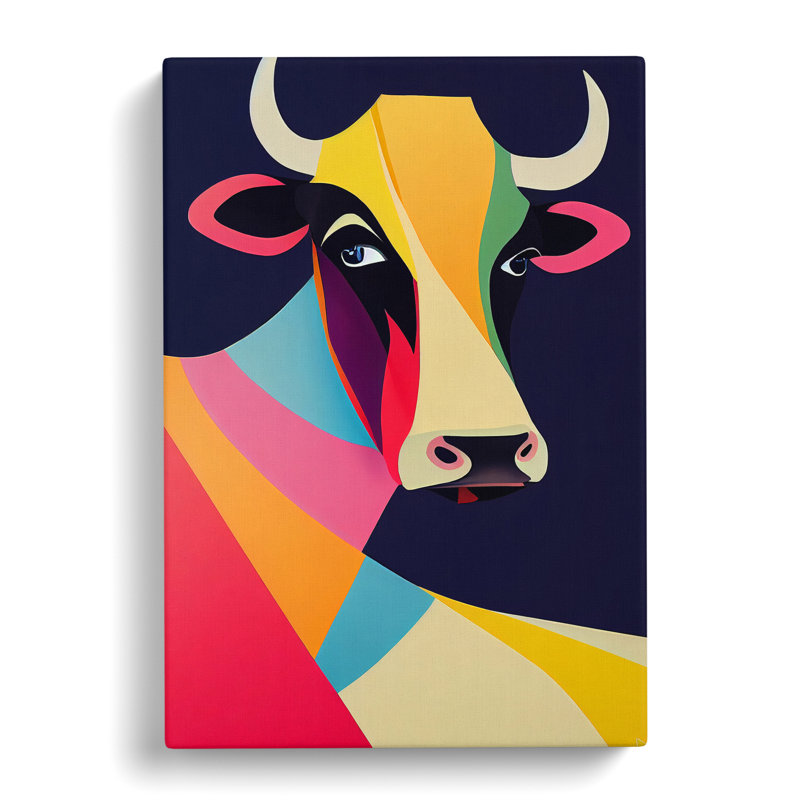 Cow in Abstract - Wall Art, 50cm H x 35cm W x 3cm D, Wrapped Canvas