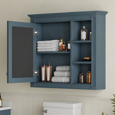Armoire à pharmacie, armoire de rangement murale pour salle de bain, armoire murale moderne avec miroir, armoire à pharmacie, armoire à miroir avec 3 tablettes ouvertes (meuble-lavabo non inclus)