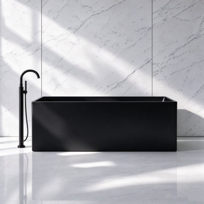 Baignoire de trempage autoportante noire 51 po x 27 po avec trop-plein et bonde escamotable pour salle de bain MonBlari