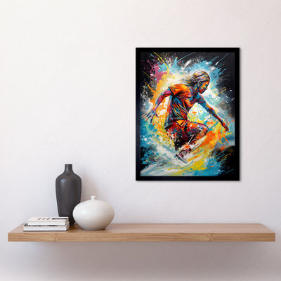 Jacquelin Surfer Surfing On Splatter Paint Crashing Waves - Single Picture Frame Print