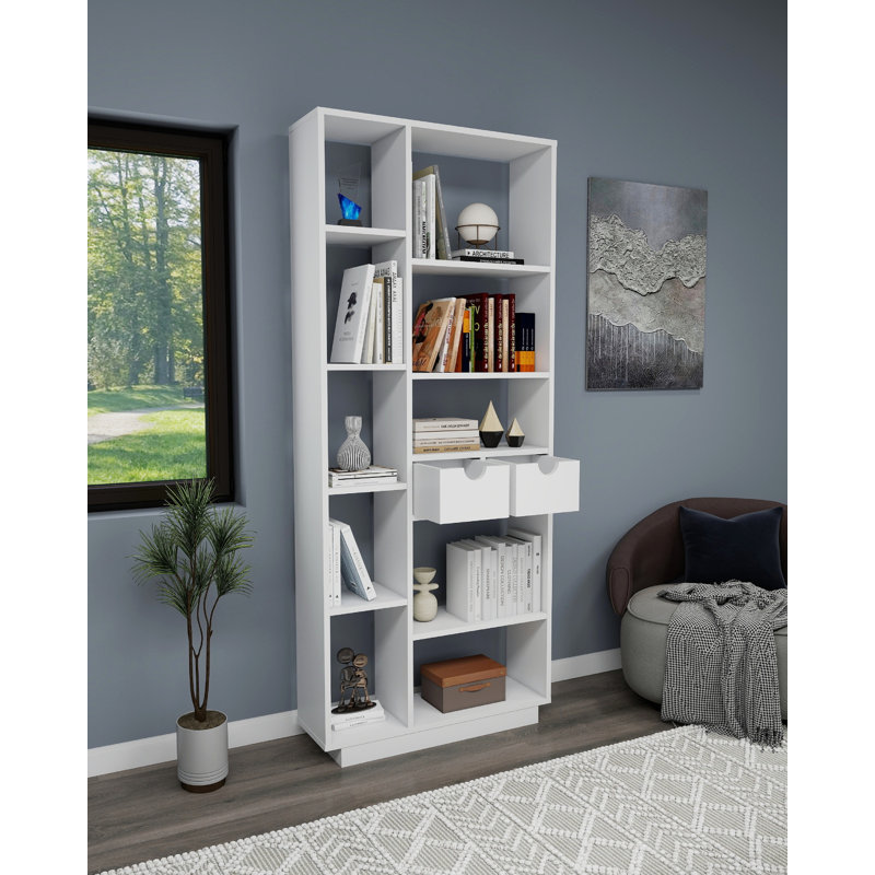Bookcase With Drawers And Shelves Revna, White