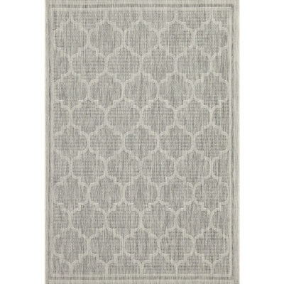 Silver Trellis Indoor Outdoor Carpet, 5.3' X 7.3', Sunshine, Polypropylene, Stain , For All Settings And Purposes 5 Ft. 3 In. 7 Rug, Sunshine Collection, Silver,