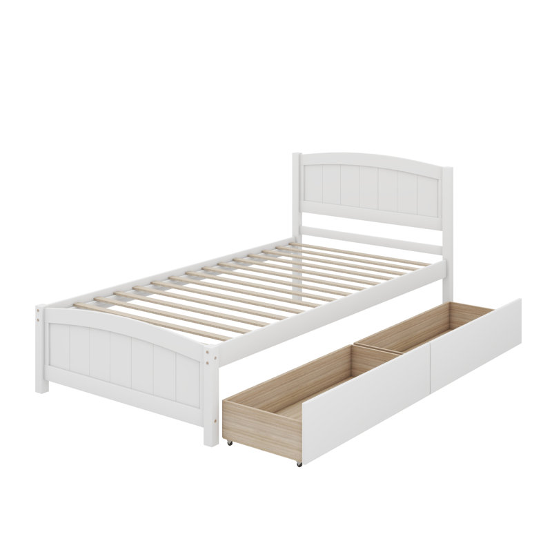 Lit plateforme simple avec deux tiroirs, Blanc