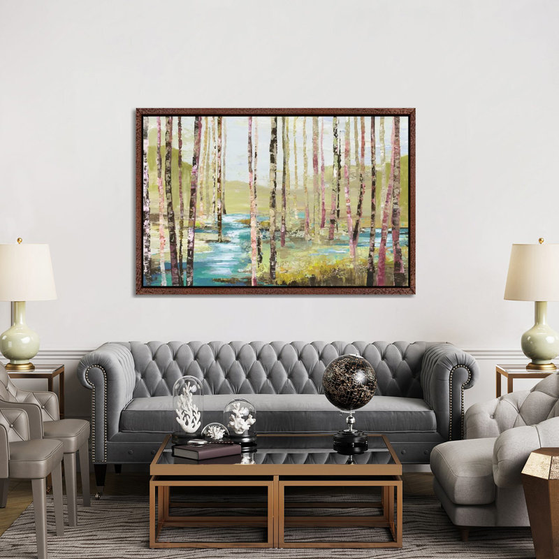 Group Of Birch by Allison Pearce - Painting on Canvas, Classic Brown Wood Framed Canvas, 152.5 cm H x 101.5 cm W