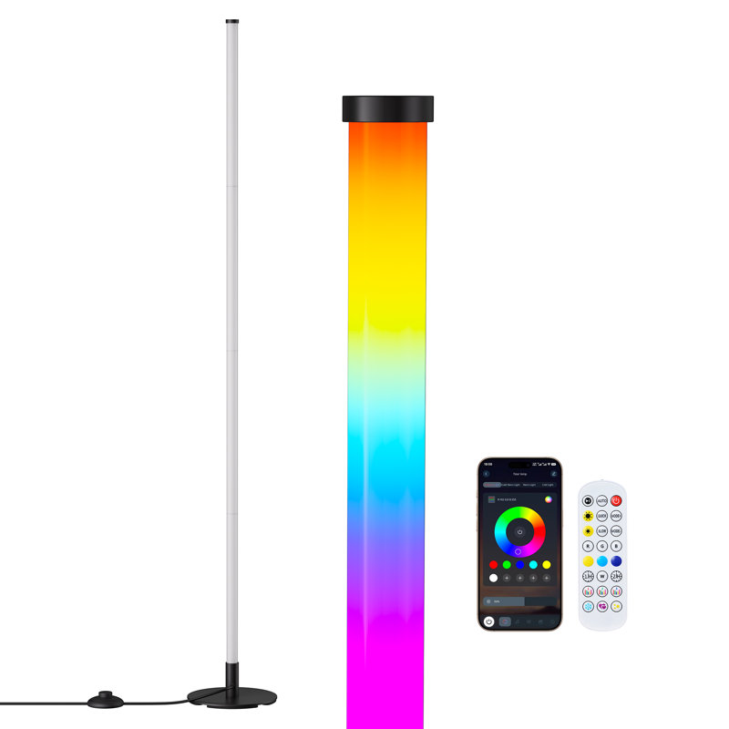 Lampe sur pied à DEL 57 po avec télécommande RVB, Black
