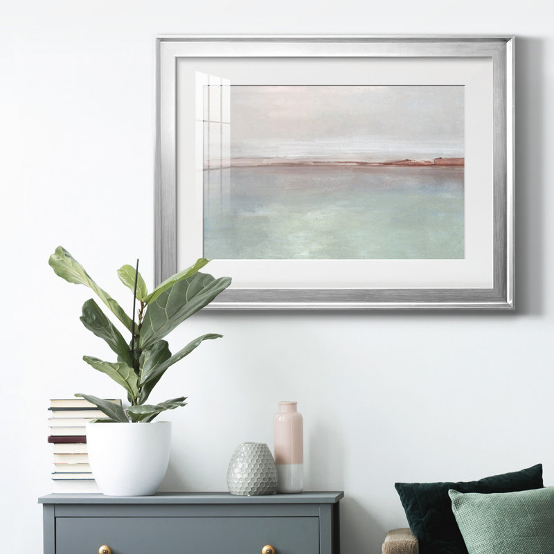 " Desert Calm " Painting Print, 26.5" H x 36.5" W x 1" D, Silver Framed, White