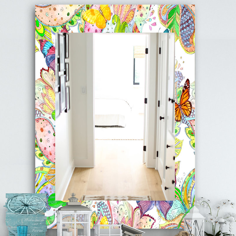 Miroir mural bohémien et éclectique papillons, H 39,4 po x l 29,5 po