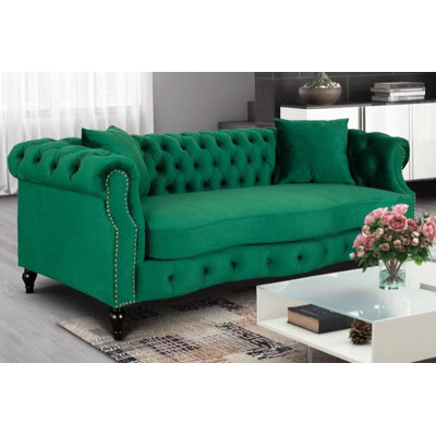 Mitchellville 3 Seater Velvet Scroll Arms Sofa