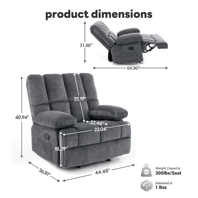 Fauteuil inclinable manuel oscillant Batholo, Dark Grey Faux Leather  