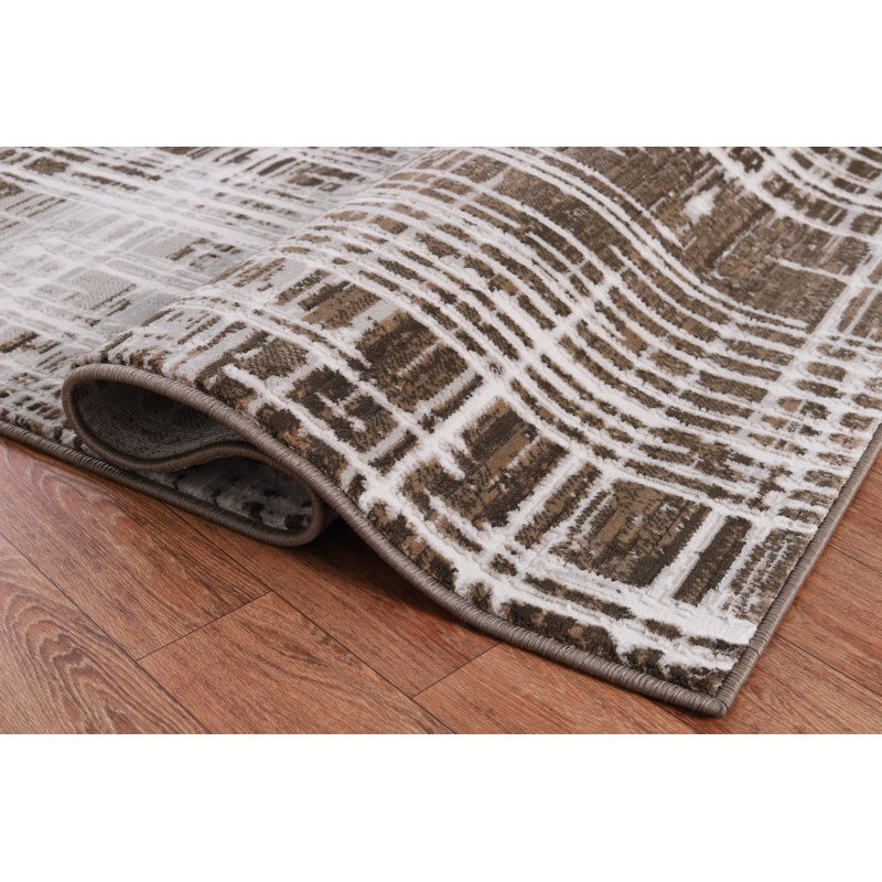 Figueroa Collection Abstract Grid Design Neutral Area Rug, Tapis de couloir 2 pi 6 po x 7 pi 8 po