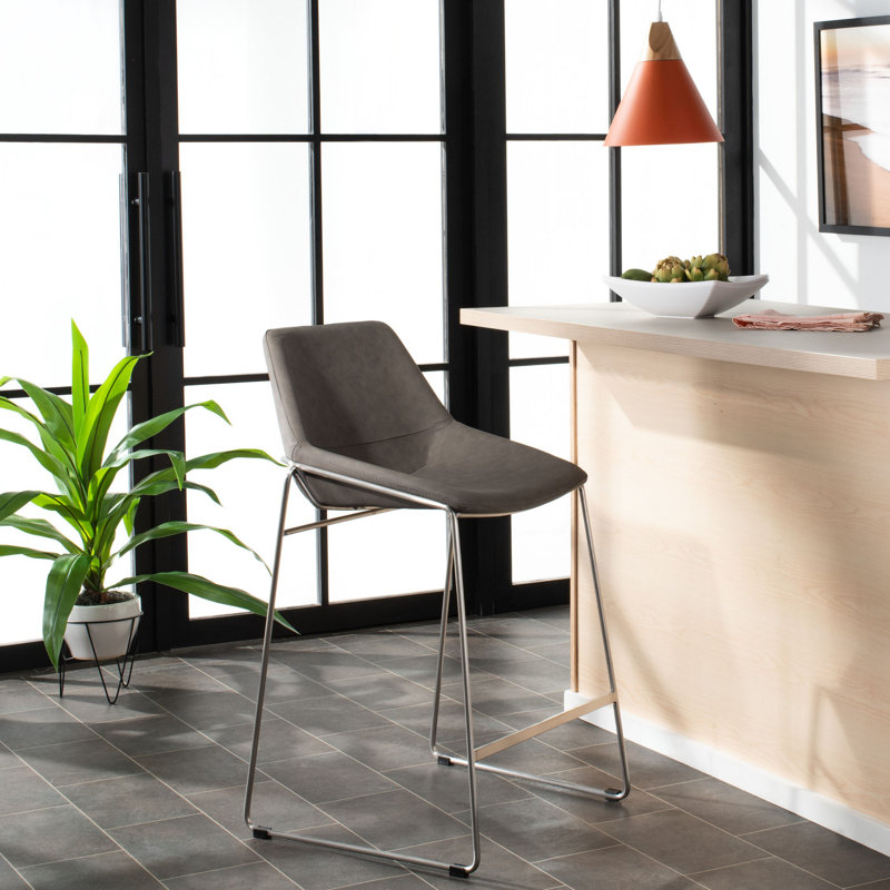 Tabouret de comptoir 27 po Chaliah, Gris foncé, Argent