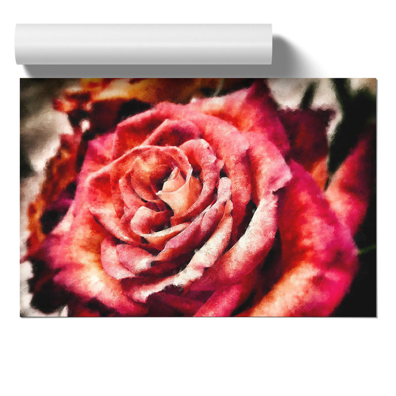 Pink Rose Flower Painting - Frameless Print, 21cm H x 30cm W x 0.1cm D