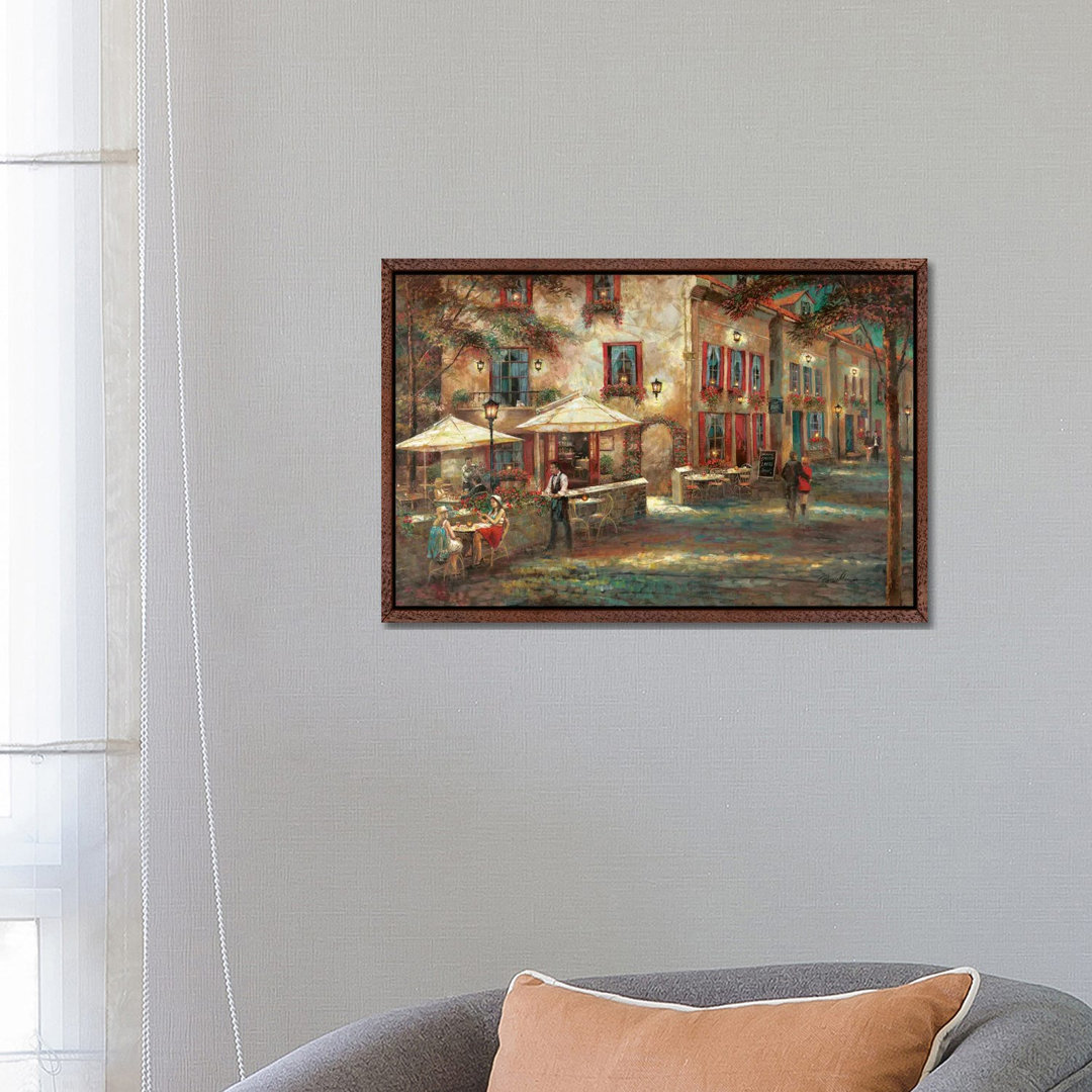 Courtyard Café von Ruane Manning - Galerie-verpackte Leinwand Giclée auf Leinwand