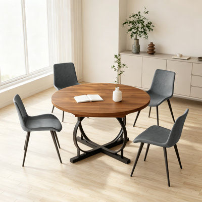 Clanton 59''Round Dining Table Set, Mid Century Modern Round Dining Table For 4-6 Person