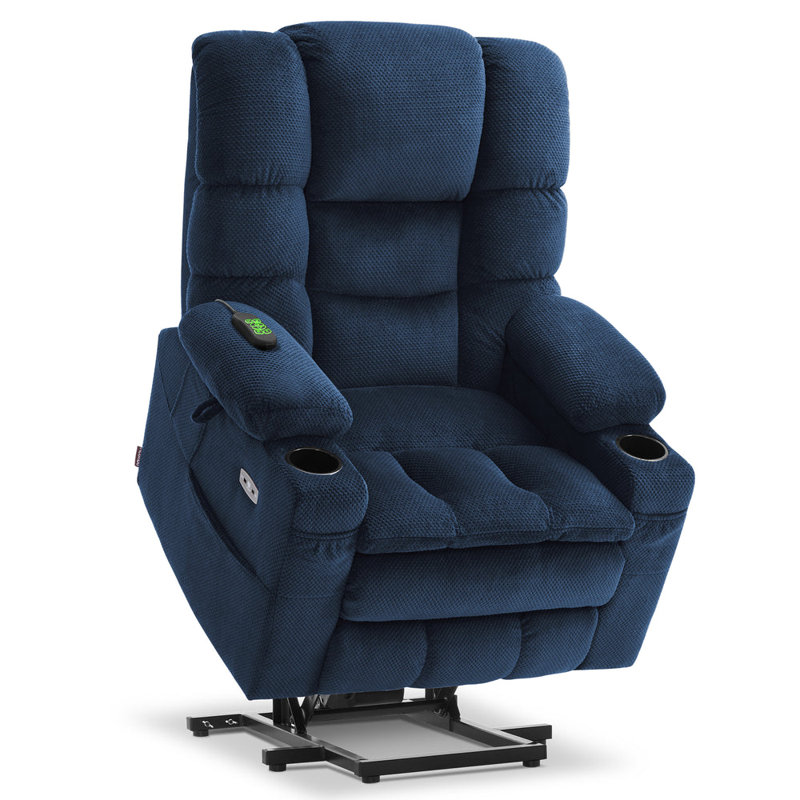 Petit fauteuil inclinable électrique à double moteur avec massage et chaleur, appui-tête réglable, Bleu marine