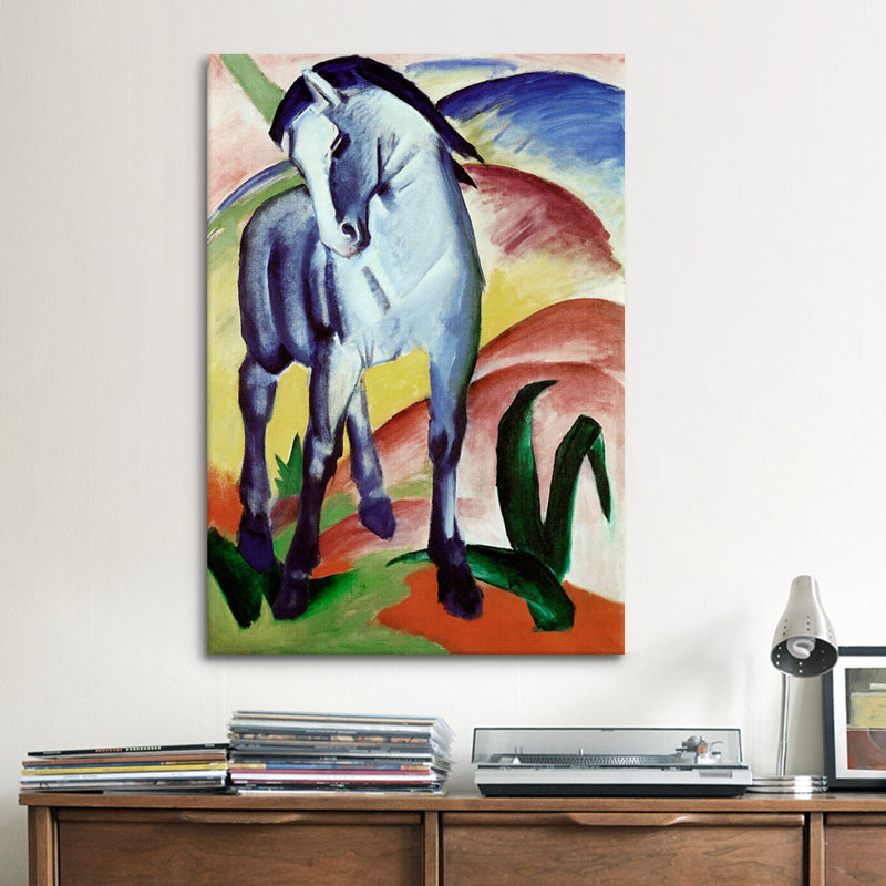 " Blue Horse " by Franz Marc, 26" H x 18" W x 1.5" D, Black Framed Canvas, No Mat