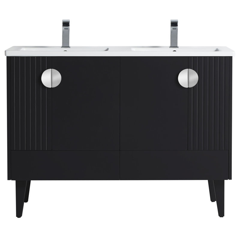 Ensemble de meuble-lavabo double 47 po Saimah, Chrome poli, Noir