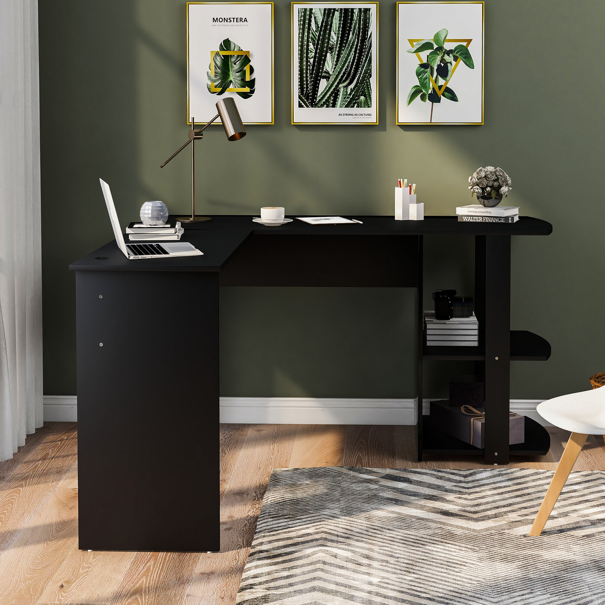 Black l shaped 2024 executive desk