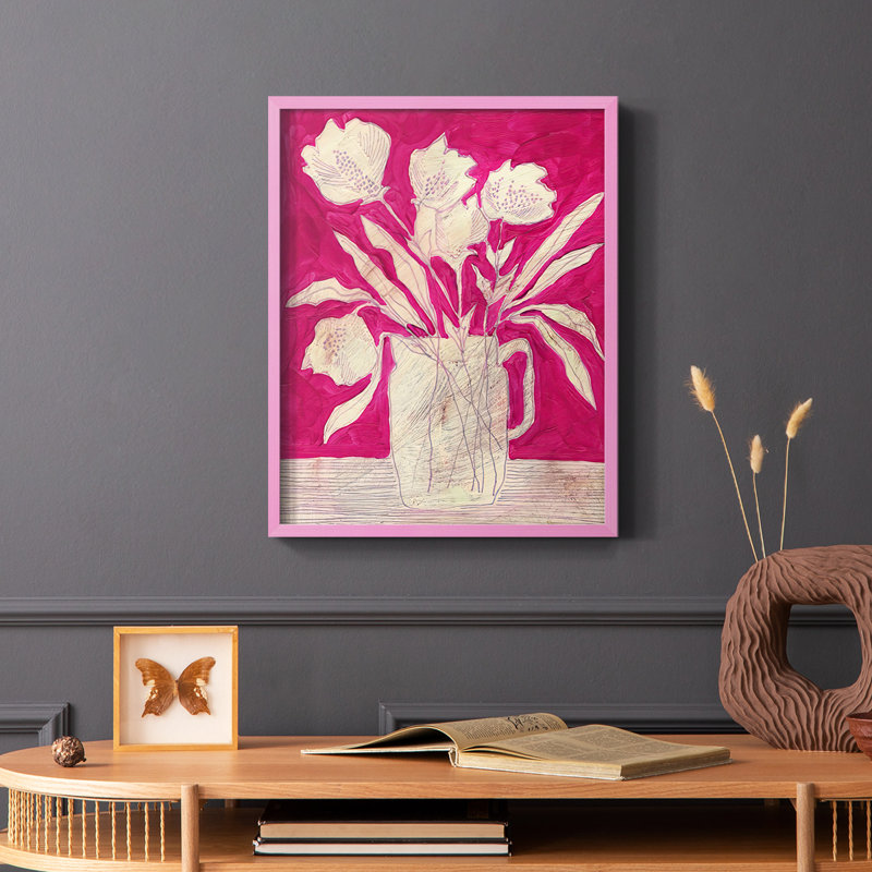 Fuchsia Arrangement II, reproduction encadrée - bois massif, Rose, H 10 po x l 8 po