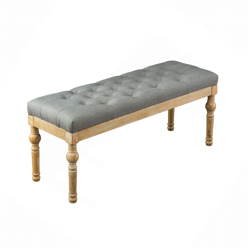 Habit Solid Wood Button Tufted Dining Bench, Gray, Natural