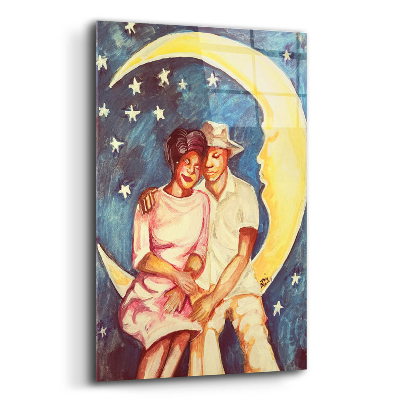 Art mural en verre épique «Love Over The Moon 1» par Janie McGee, 12 po x 16 po