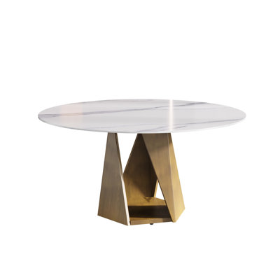 57.83" Round Dining Table With Stable Iron Base, Artificial Marble Top In White, For 6-8, Modern Kitchen Table, Easy To Clean & Cracks White Strong Accommodates 6-8 People, Living Room Wipe