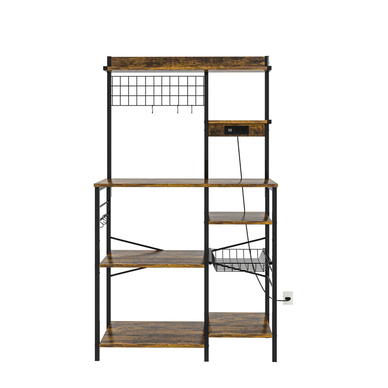 Étagère de boulanger standard 32,7 po Draden compatible avec les micro-ondes, Brun / noir