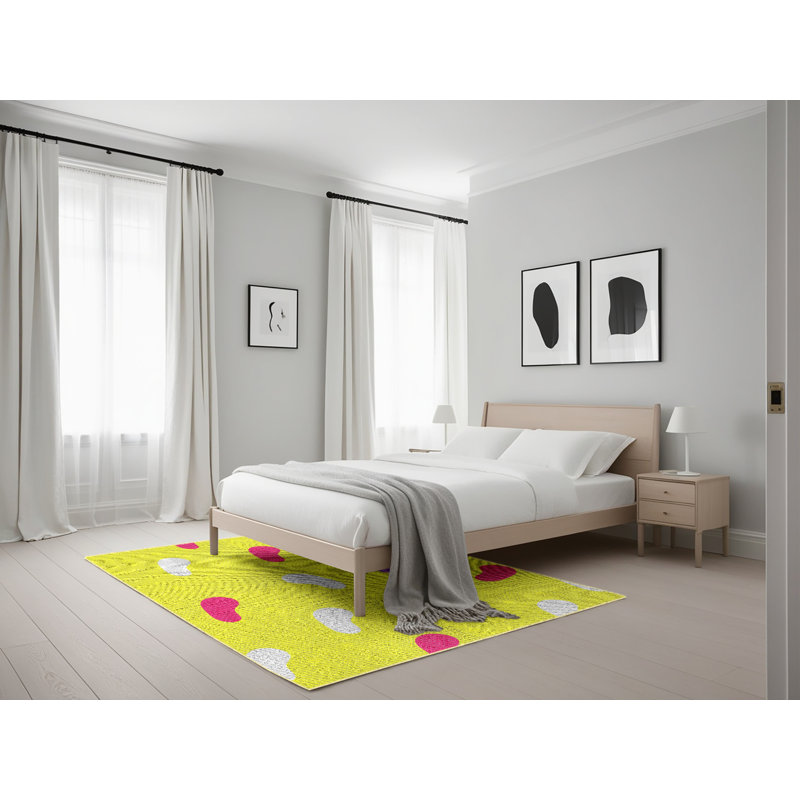 Tapis jaune tissé à la machine, Rectangle 5 pi x 7 pi