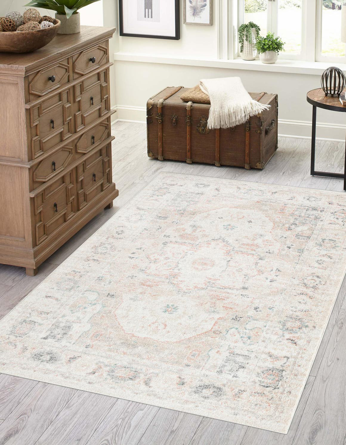 Hagood Oriental Area Rug in Ivory/Gray/Pink | Wayfair