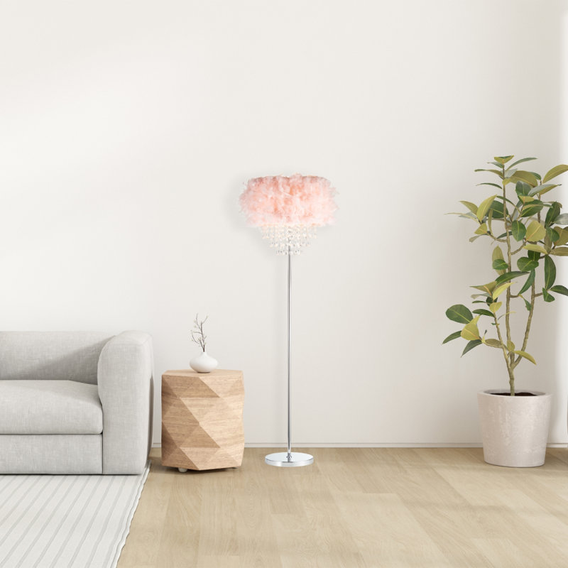 Grebasch Modern Chandelier Style Feather Table Lamp with Waterfall Acrylic Droplets