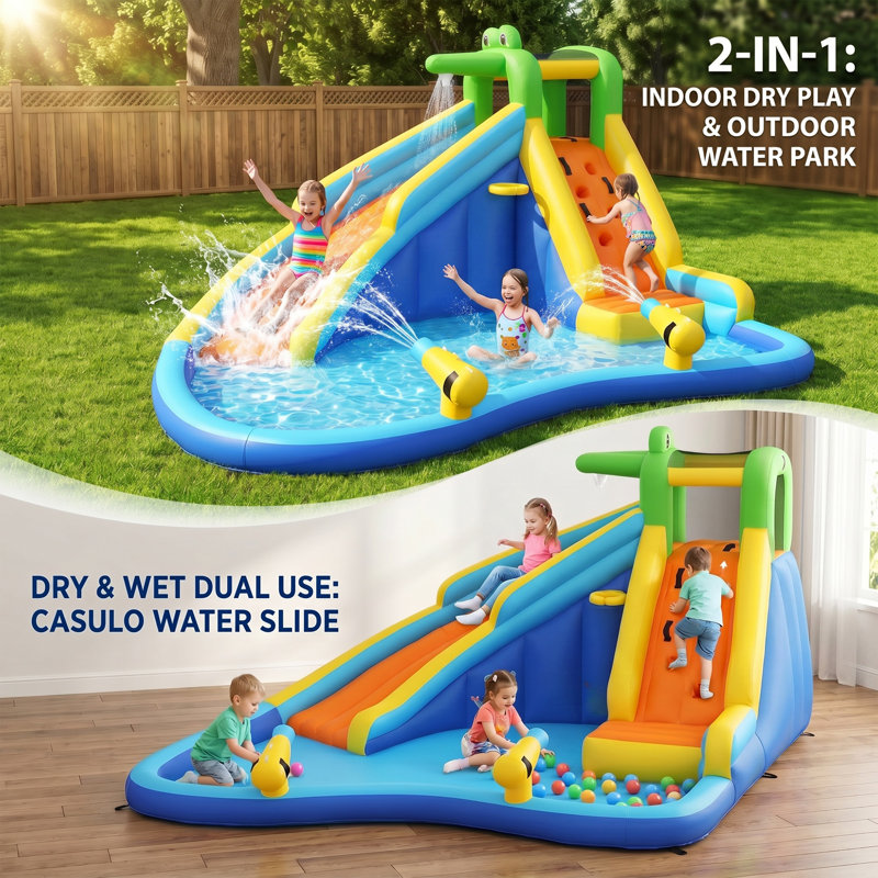 Adam 13.2' x 11.5' Crocodile Kids Inflatable Water Slides Water Bounce House Water Park with Air Blower Indoor Outdoor Dry Wet Use