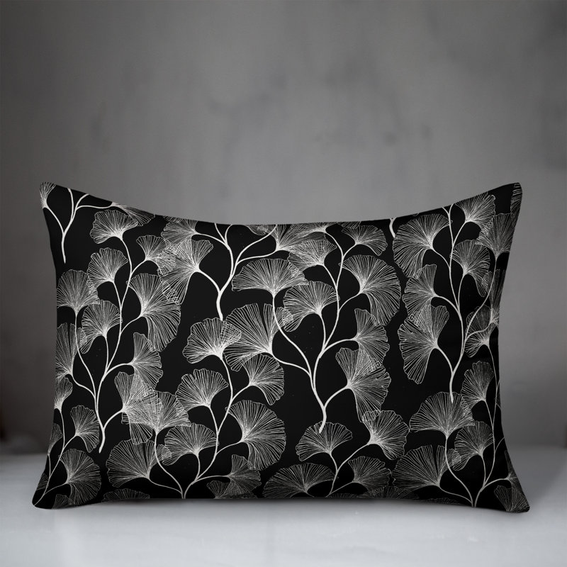  Coussin décoratif floral intérieur / extérieur en polyester, H 14 po x l 20 po, Noir
