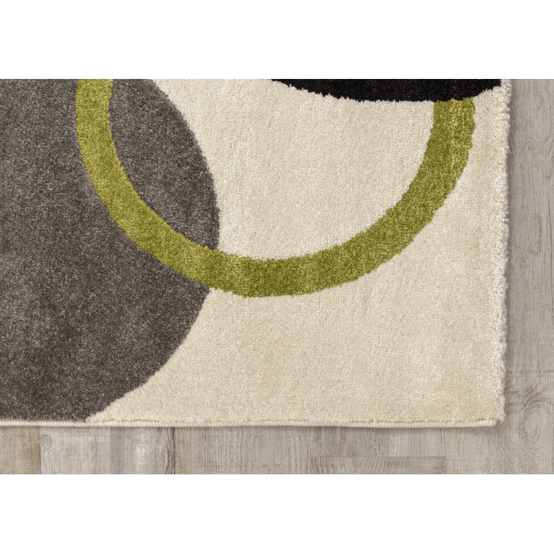 Rundall Geometric Black/Beige/Gray Area Rug, Rectangle 5'3" x 7'7"