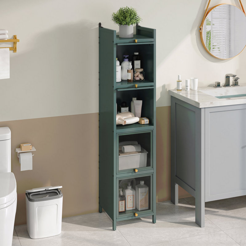 Armoire de rangement moderne à quatre niveaux avec porte vitrée - rangement fermé à cinq niveaux, Vert