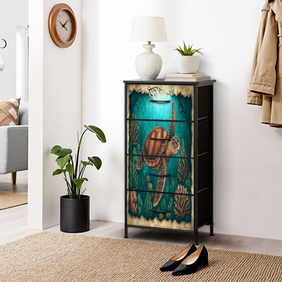 Dresser for Bedroom Dresser for Closet Intricate Sea Turtle Sketch Vintage Parchment Dressers & Chests of Drawers Fabric Closet Organizers and Storage with 4 Drawers Storage Bins