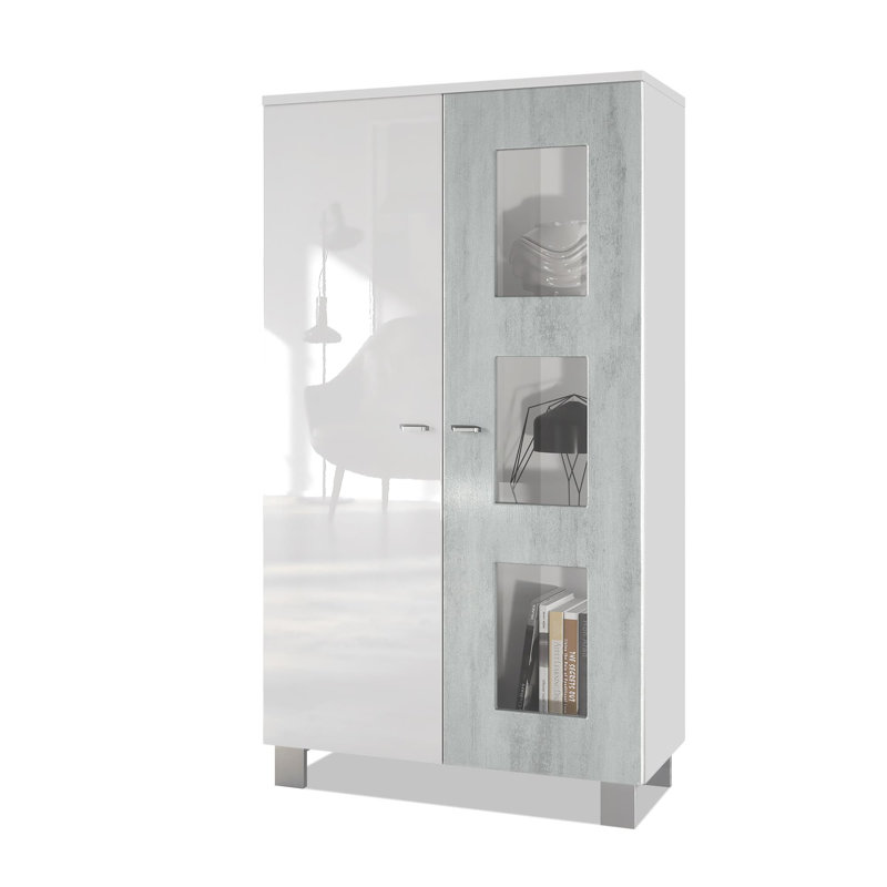 Display Cabinet, Without, Concrete oxide effect/White