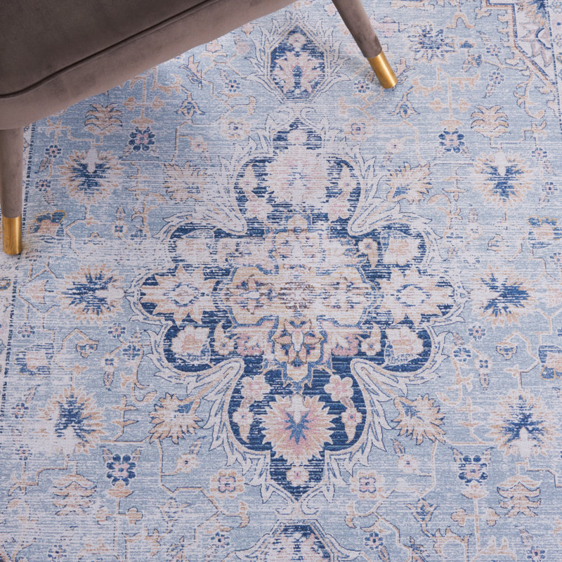 Tapis bleu clair / bleu marine Ziebarth 147 M / W S / R, Rectangle 9 pi x 12 pi