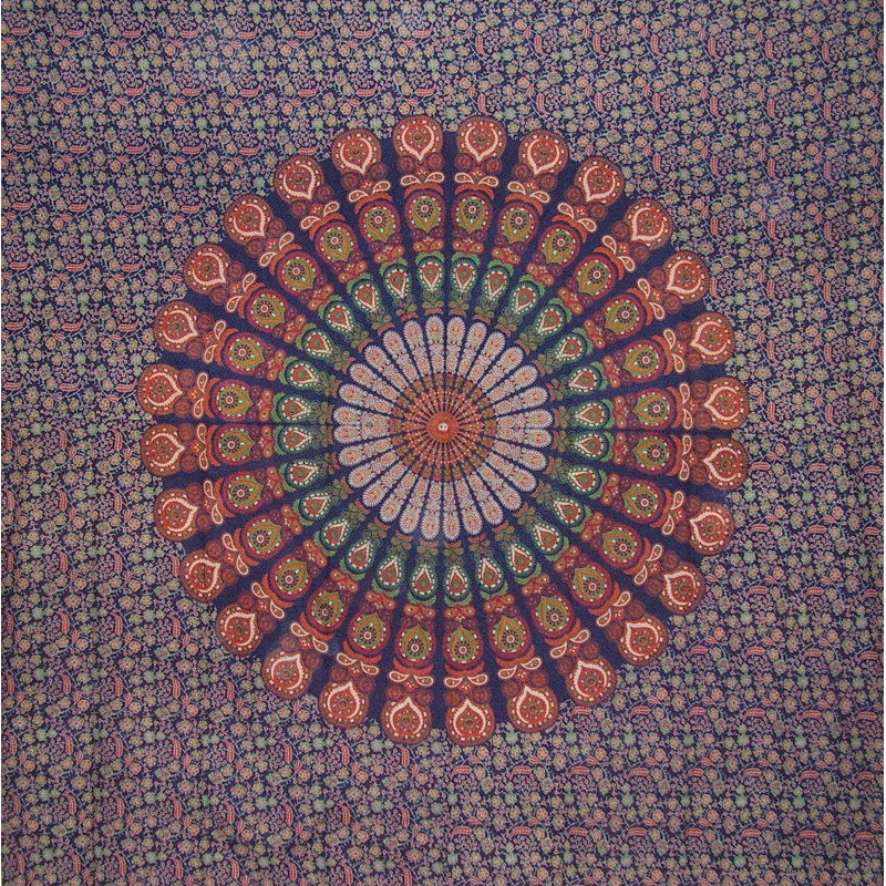 Tapisserie en coton à imprimé mandala floral peacock