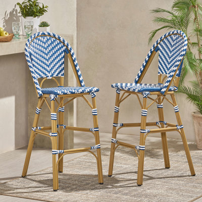 De 2 29,5 po d'extérieur français - bleu marine / blanc, cadre en aluminium avec finition, pe, rouille, bleu jardin et blanc, comme la rouille,