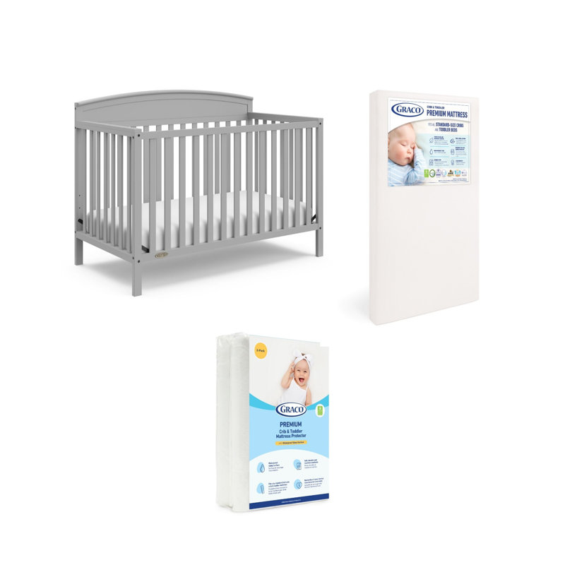 Lit de bébé convertible 5-en-1 Benton, Galet, Lit de bébé + matelas + protecteur
